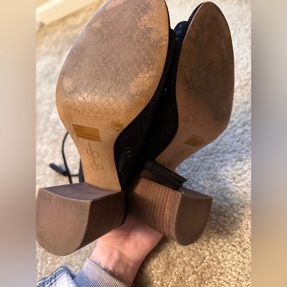 Jessica Simpson Lace Up Heeled Leather Open Toe Heeled Back Shoes Size 7.5 - Picture 3 of 5